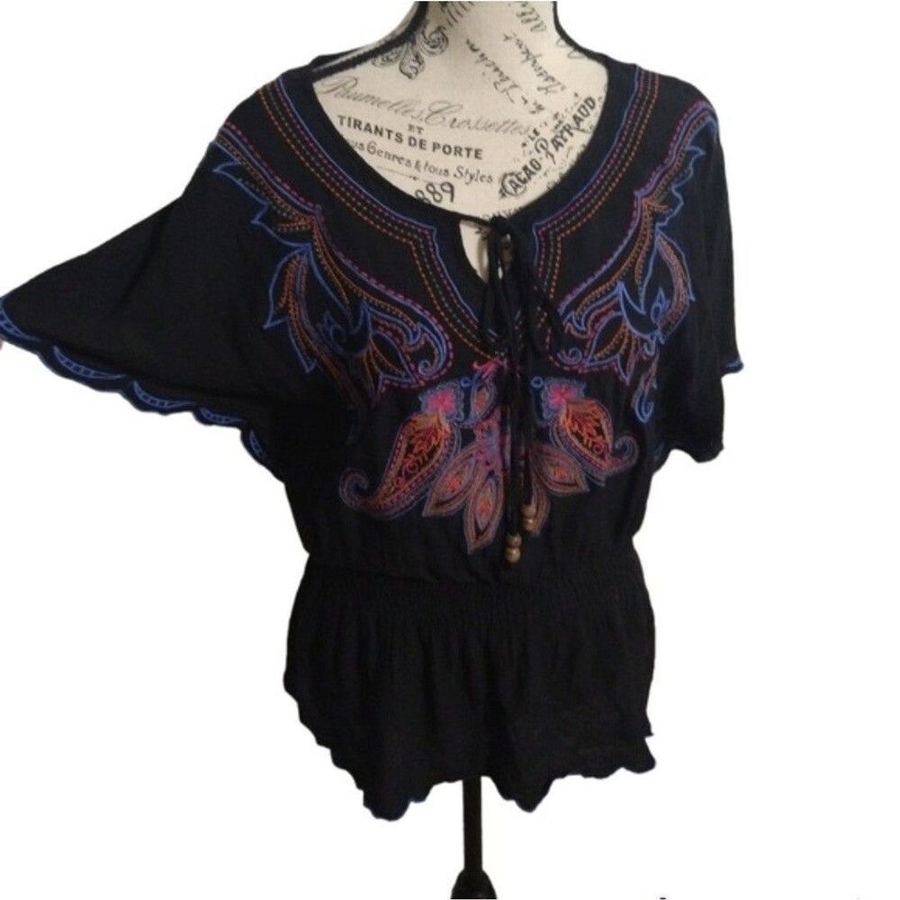 Forever 21  embroidered top sm black Boho Fairy Y2k Cottage Core